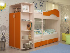 Кровать 2-х ярусная Мая с ящиками и шкафом на латофлексах оранж в Верхней Туре - verhnyaya-tura.magazinmebel.ru | фото - изображение 1