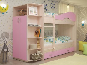 Кровать 2-х ярусная Мая с ящиками и шкафом на латофлексах розовый в Верхней Туре - verhnyaya-tura.magazinmebel.ru | фото
