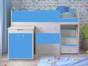 Кровать чердак Малыш 80х180 Дуб молочный, Голубой в Верхней Туре - verhnyaya-tura.magazinmebel.ru | фото