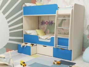 Кровать двухъярусная Малыш двойняшка дуб молочный-голубой в Верхней Туре - verhnyaya-tura.magazinmebel.ru | фото - изображение 1