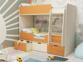 Кровать двухъярусная Малыш двойняшка дуб молочный-оранжевый в Верхней Туре - verhnyaya-tura.magazinmebel.ru | фото - изображение 1