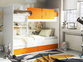 Кровать двухъярусная Тетрис латы с бортиками белый-оранжевый в Верхней Туре - verhnyaya-tura.magazinmebel.ru | фото