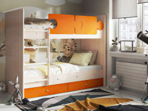Кровать двухъярусная Тетрис латы с бортиками дуб млечный-оранжевый в Верхней Туре - verhnyaya-tura.magazinmebel.ru | фото